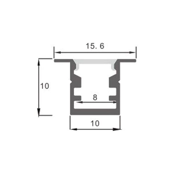 Perfil empotrable para tiras LED RATE aluminio con difusor y accesorios 2 metros, 15,6x10mm