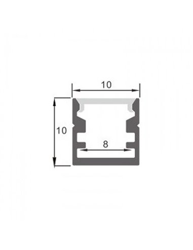 Perfil superficie para tiras LED NANO aluminio con difusor y accesorios 2 metros, 10x10mm