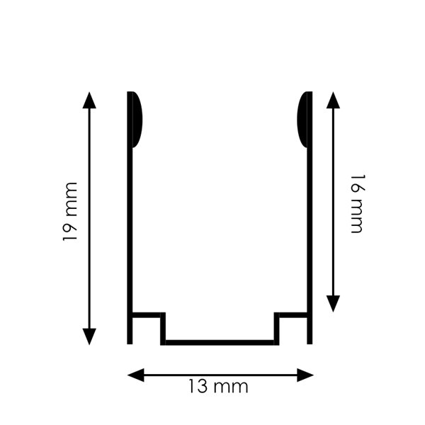 Perfil de aluminio U para neón LED RGB 24V/220V en techo o pared, 2 metros, 19x13mm (LM3375)