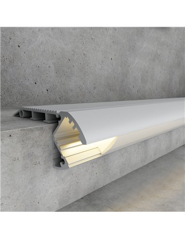 Profilé spécial en aluminium pour escaliers avec marches de 2 mètres, comprend des embouts et un diffuseur, 66x26mm (LM3371)