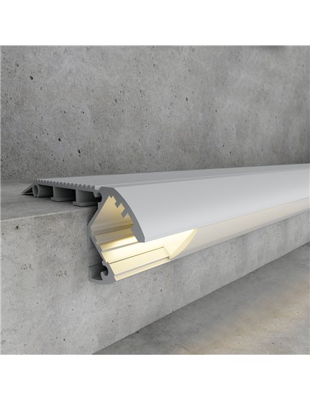 Perfil de aluminio especial escaleras con peldaño 2 metros, incluye tapas y difusor, 66x26mm (LM3371)