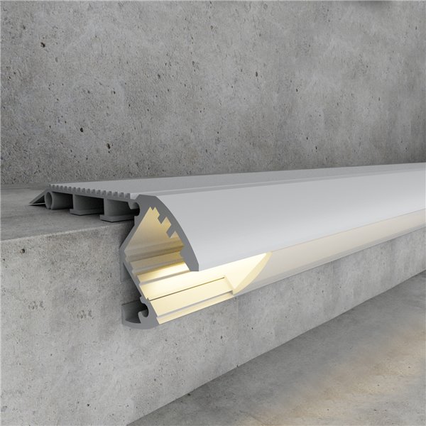 Perfil de aluminio especial escaleras con peldaño 2 metros, incluye tapas y difusor, 66x26mm (LM3371)