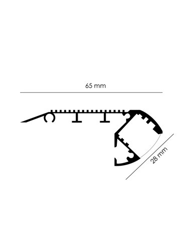 Perfil de aluminio especial escaleras con peldaño 2 metros, incluye tapas y difusor, 66x26mm (LM3371)