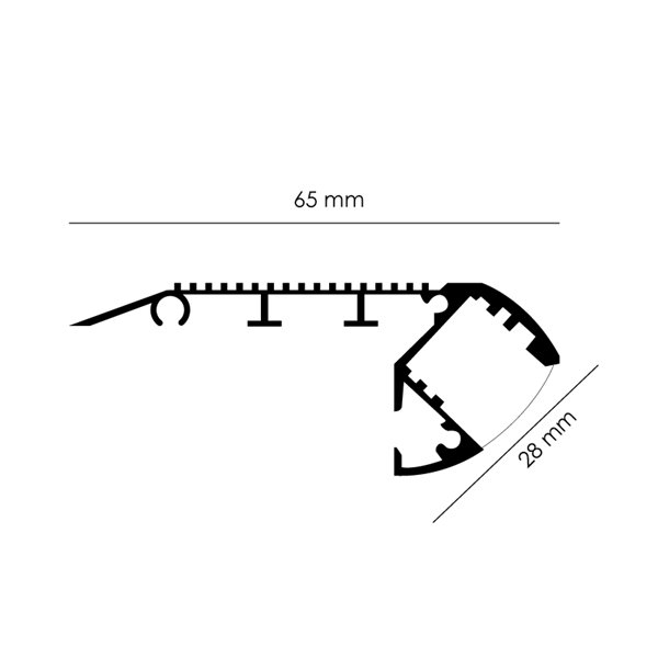 Perfil de aluminio especial escaleras con peldaño 2 metros, incluye tapas y difusor, 66x26mm (LM3371)