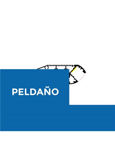 Perfil de aluminio especial escaleras con peldaño 2 metros, incluye tapas y difusor, 66x26mm (LM3371)