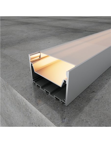 Perfil de aluminio colgante con canalización ORUS 2 metros, para techo o pared con tapas y difusor 98,7x76mm (LM3370)