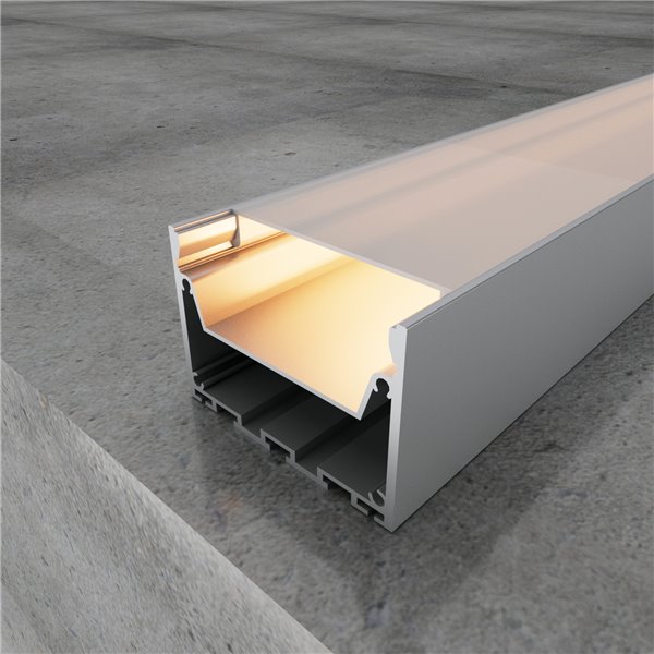 Perfil de aluminio colgante con canalización ORUS 2 metros, para techo o pared con tapas y difusor 98,7x76mm (LM3370)