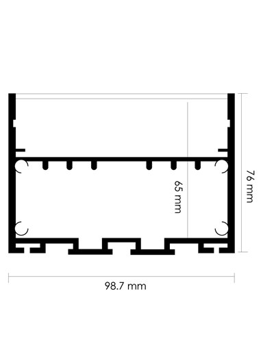 Perfil de aluminio colgante con canalización ORUS 2 metros, para techo o pared con tapas y difusor 98,7x76mm (LM3370)
