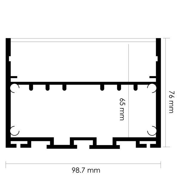 Perfil de aluminio colgante con canalización ORUS 2 metros, para techo o pared con tapas y difusor 98,7x76mm (LM3370)