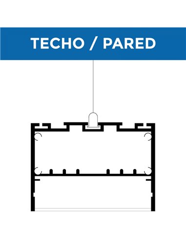 Perfil de aluminio colgante con canalización ORUS 2 metros, para techo o pared con tapas y difusor 98,7x76mm (LM3370)