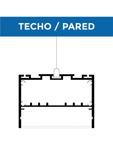 Perfil de aluminio colgante con canalización ORUS 2 metros, para techo o pared con tapas y difusor 98,7x76mm (LM3370)