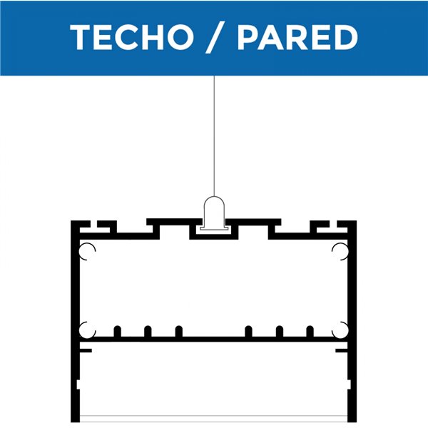 Perfil de aluminio colgante con canalización ORUS 2 metros, para techo o pared con tapas y difusor 98,7x76mm (LM3370)