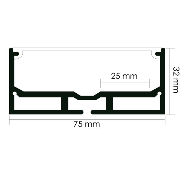Perfil de alumínio suspenso SANTMIG de 2 metros, inclui tampas de extremidade e difusor, 75x32mm (LM3369)