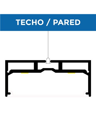 Perfil de aluminio colgante SANTMIG 2 metros, incluye tapas y difusor, 75x32mm (LM3369)