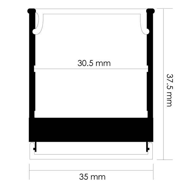 Profilé de surface MINLED de 2 mètres, complet avec embouts et diffuseur, 35x37,5 mm (LM3368)