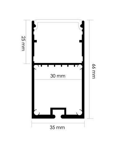 Profilé suspendu avec canalisation FINT de 2 mètres, avec embouts et diffuseur, 35x66mm (LM3367)