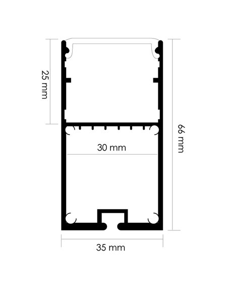 Perfil colgante con canalización FINT 2 metros, con tapas y difusor, 35x66mm (LM3367)