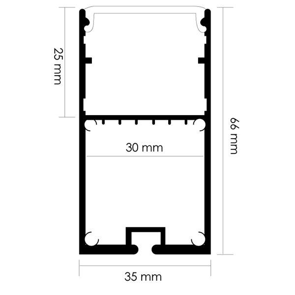 Profilé suspendu avec canalisation FINT de 2 mètres, avec embouts et diffuseur, 35x66mm (LM3367)