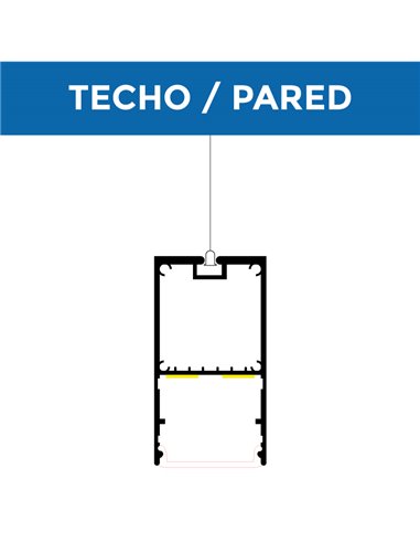 Profilé suspendu avec canalisation FINT de 2 mètres, avec embouts et diffuseur, 35x66mm (LM3367)