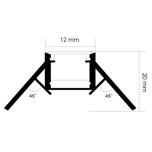 Perfil arquitetônico embutido NISEN de 2 metros para canto de parede, com tampas de extremidade e difusor de 50x20mm (LM3354)