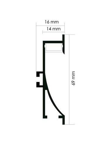 Profilé mural encastré SWINSUIT de 2 mètres avec structure en aluminium, 16x69mm (LM3352)