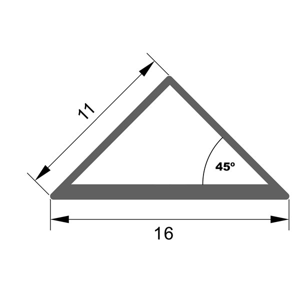 Perfil de aluminio triangular (45º) de esquina 2 metros, 16x11mm (LM3050)