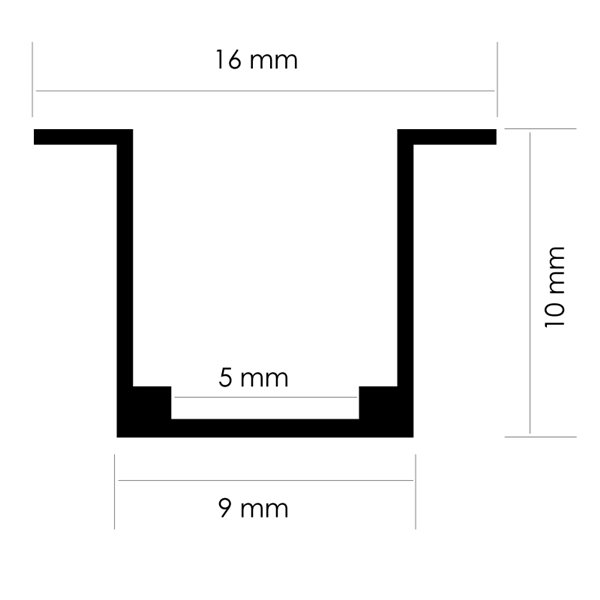 Perfil de aluminio para neón LED 24V/220V con alas 2 metros, 16x10mm (LM3054)