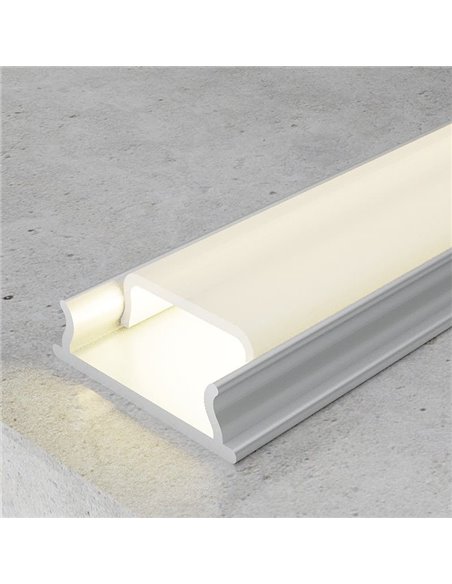 Perfil de superficie para tiras LED FLEXIBLE aluminio con difusor y accesorios 2 metros, 18x7mm