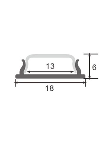 Perfil de superficie para tiras LED FLEXIBLE aluminio con difusor y accesorios 2 metros, 18x7mm