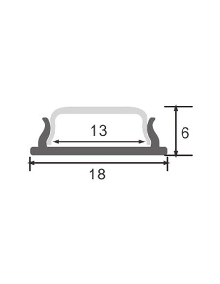 Perfil de superficie para tiras LED FLEXIBLE aluminio con difusor y accesorios 2 metros, 18x7mm