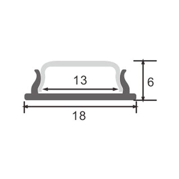 Perfil de superficie para tiras LED FLEXIBLE aluminio con difusor y accesorios 2 metros, 18x7mm