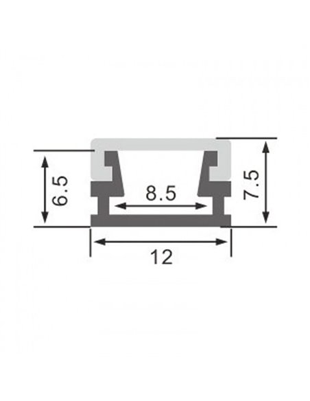 Perfil de superfície para fitas de LED SLIM, em alumínio com difusor e acessórios, 2 metros, 12x7,5mm