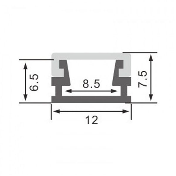 Perfil superficie para tiras LED SLIM aluminio con difusor y accesorios 2 metros, 12x7,5mm