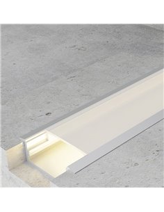 Profilé encastré pour rubans LED longs, en aluminium avec diffuseur et accessoires, 2 mètres, 30,3 x 9,8 mm