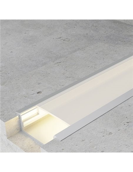 Profilé encastré pour rubans LED longs, en aluminium avec diffuseur et accessoires, 2 mètres, 30,3 x 9,8 mm