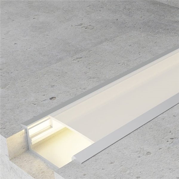 Perfil embutido para fitas de LED longas, em alumínio com difusor e acessórios, 2 metros, 30,3 x 9,8 mm