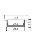 Perfil empotrable para tiras LED LONG aluminio con difusor y accesorios 2 metros, 30,3x9,8mm