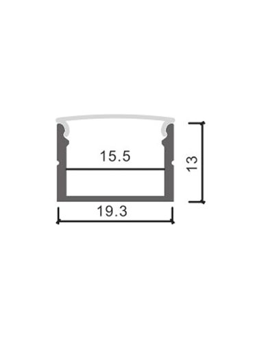 Perfil superficie para tiras LED WEFU aluminio con difusor y accesorios 2 metros, 19,3x13mm