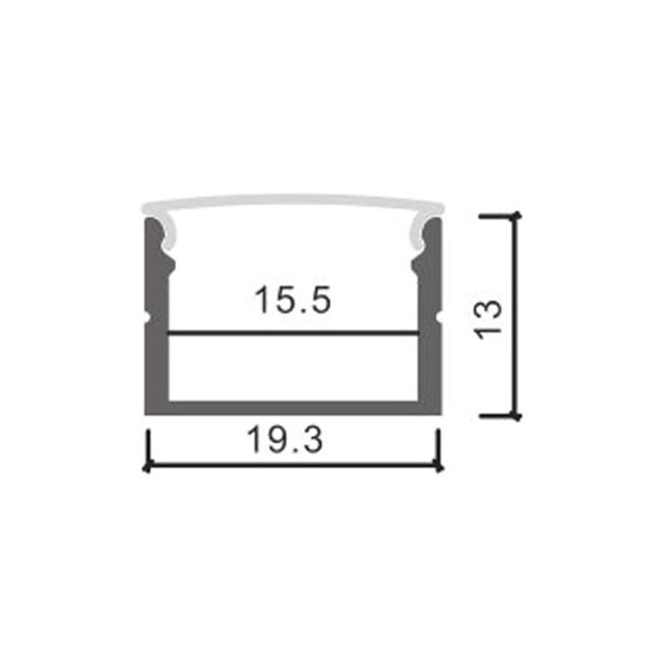 Perfil superficie para tiras LED WEFU aluminio con difusor y accesorios 2 metros, 19,3x13mm