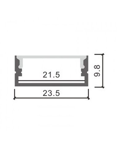 Perfil superficie para tiras LED MINIM aluminio con difusor y accesorios 2 metros, 23,5x9,8mm