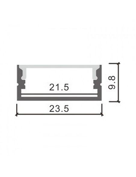 Perfil superficie para tiras LED MINIM aluminio con difusor y accesorios 2 metros, 23,5x9,8mm