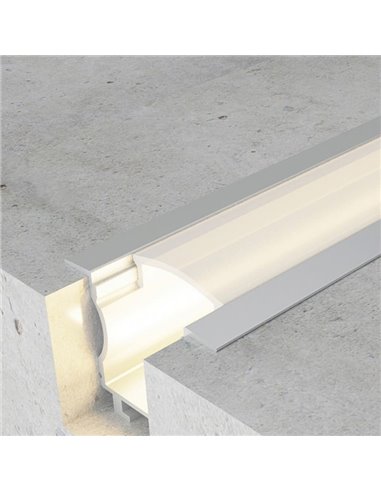 Perfil embutido para fitas de LED LIVE, em alumínio com difusor e acessórios, 2 metros, 24x19mm