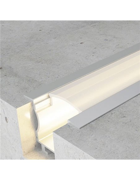 Perfil embutido para fitas de LED LIVE, em alumínio com difusor e acessórios, 2 metros, 24x19mm