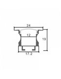 Perfil empotrable para tiras LED LIVE aluminio con difusor y accesorios 2 metros, 24x19mm