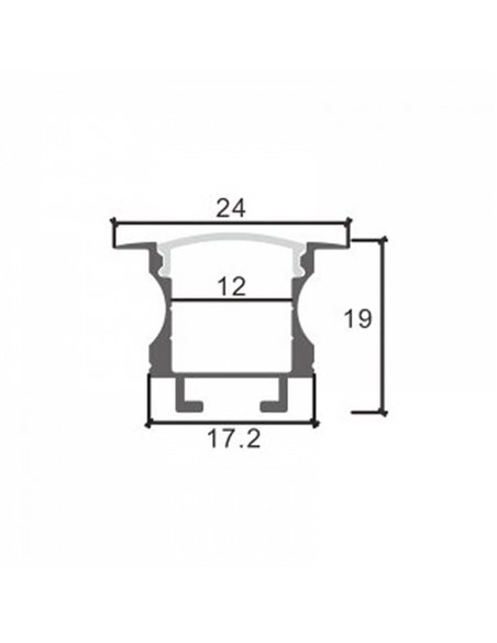 Profilé encastré pour rubans LED LIVE, en aluminium avec diffuseur et accessoires, 2 mètres, 24 x 19 mm