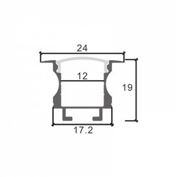 Perfil empotrable para tiras LED LIVE aluminio con difusor y accesorios 2 metros, 24x19mm