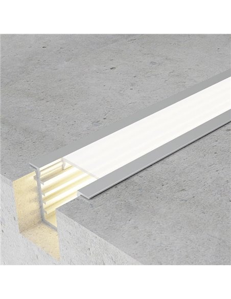 Perfil empotrable para tiras LED TUED aluminio con difusor y accesorios 2 metros, 23x14,5mm
