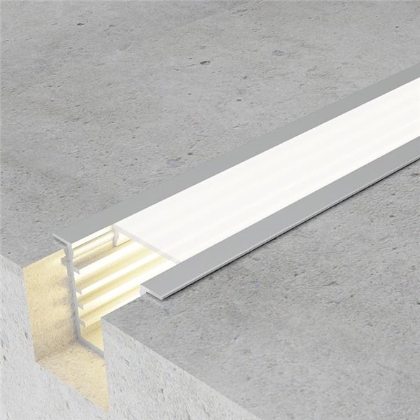 Perfil embutido TUED para fitas de LED, em alumínio com difusor e acessórios, 2 metros, 23x14,5mm