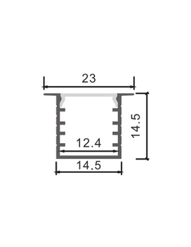 Perfil empotrable para tiras LED TUED aluminio con difusor y accesorios 2 metros, 23x14,5mm