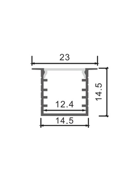 Perfil empotrable para tiras LED TUED aluminio con difusor y accesorios 2 metros, 23x14,5mm